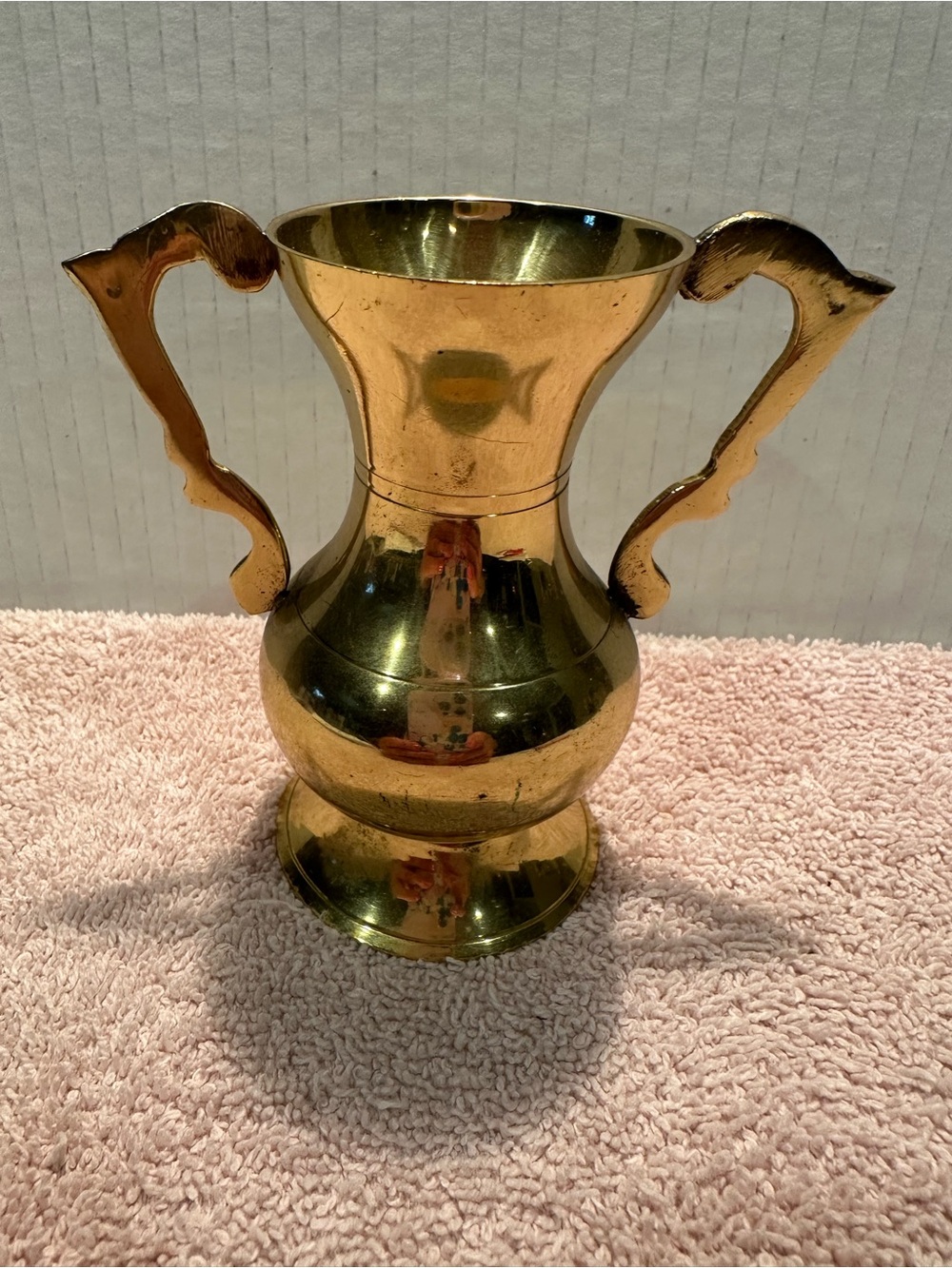 Vintage Brass Two-Handled Decorative Vase - made in India 4”